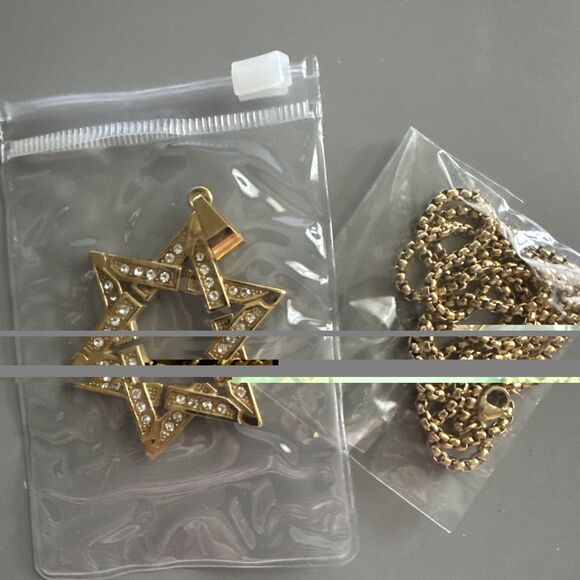 Stainless Steel Jewish Israel Star of David Necklace Bar Mitzvah Gold Zirconia - Picture 5 of 5